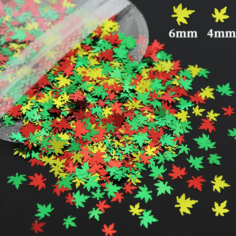 

Green Mixed Maple Leaf Sequins Nail Art Glitter Christmas Leaves Decoration Flake Parts for Gel Nail Polish Accessories Supplies