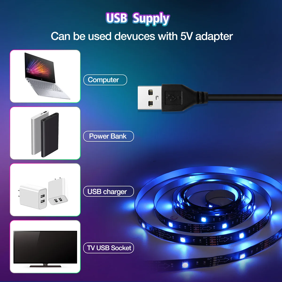 USB TV Strip светильник Smart RGB светодиодный SMD5050 30 светодиодов/м