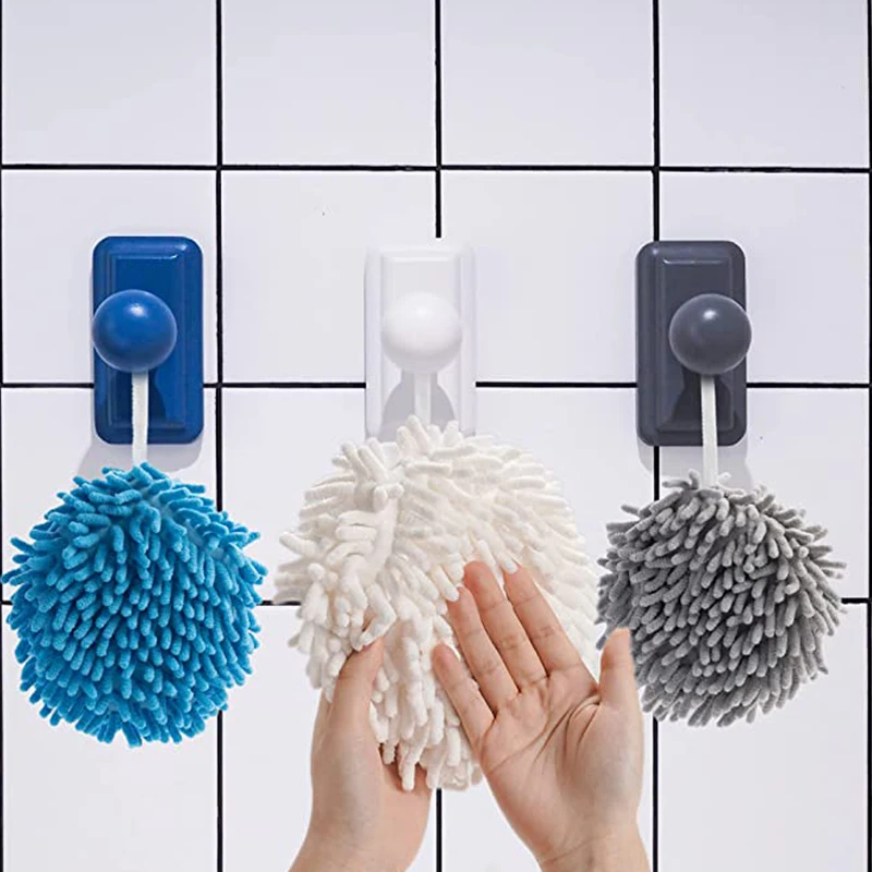 

1PC Chenille Double Sided Hand Rub Hand Towel Ball with Hanging Loops Absorbent Towel Hands Wipe Bathroom Supplies