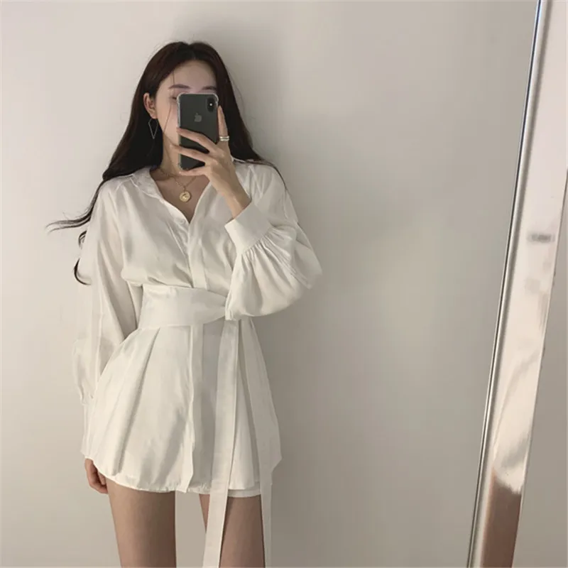 

Mid-Length Long Sleeve Women's Clothing Cinched Blouse 2023 Autumn Design Niche New Style Hong Kong Style Chic Shirt Dress