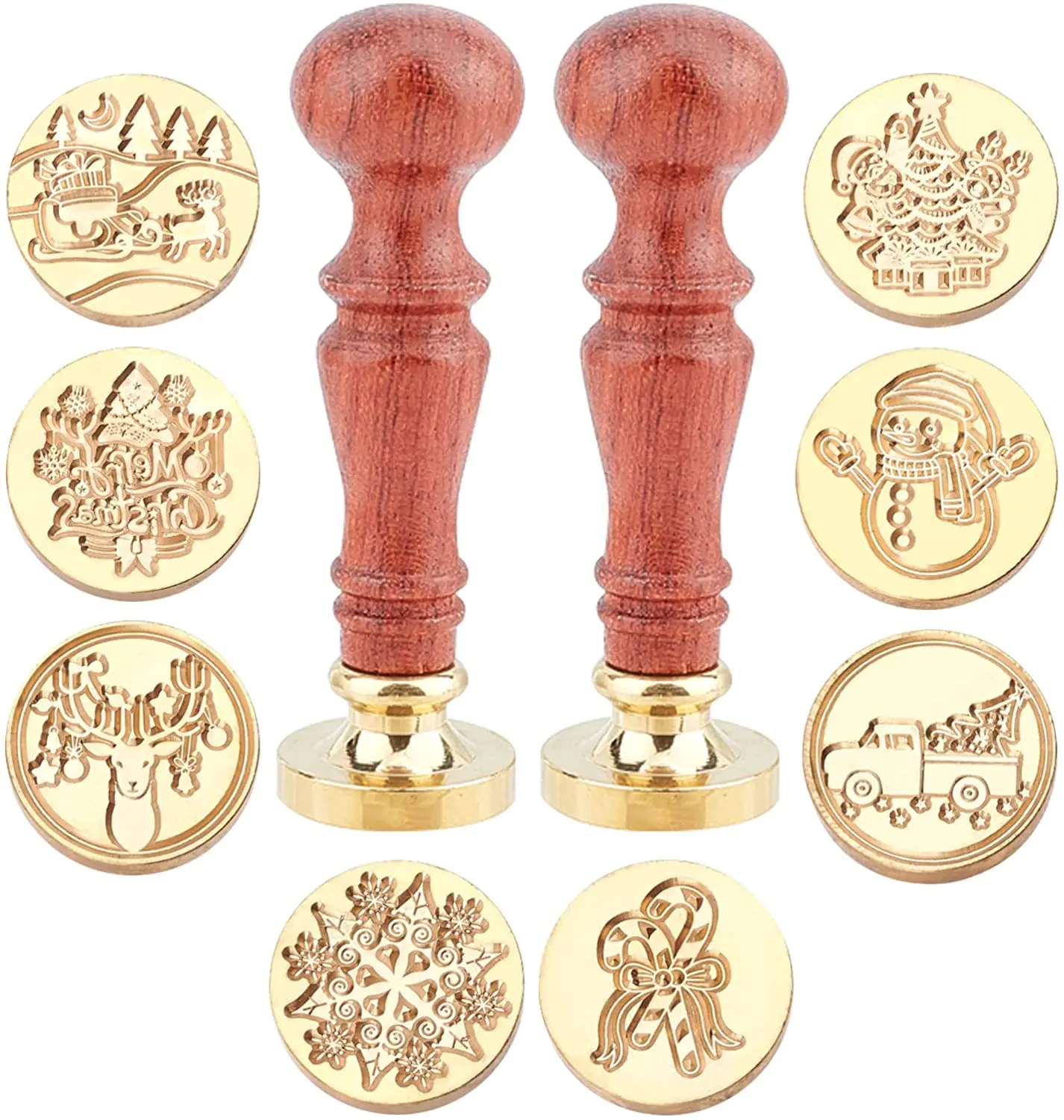 

8 шт. винтажные печатные восковые штампы с 2 деревянными ручками 25 мм Съемный латунный штамп для запечатывания головы для конвертов-Рождеств...