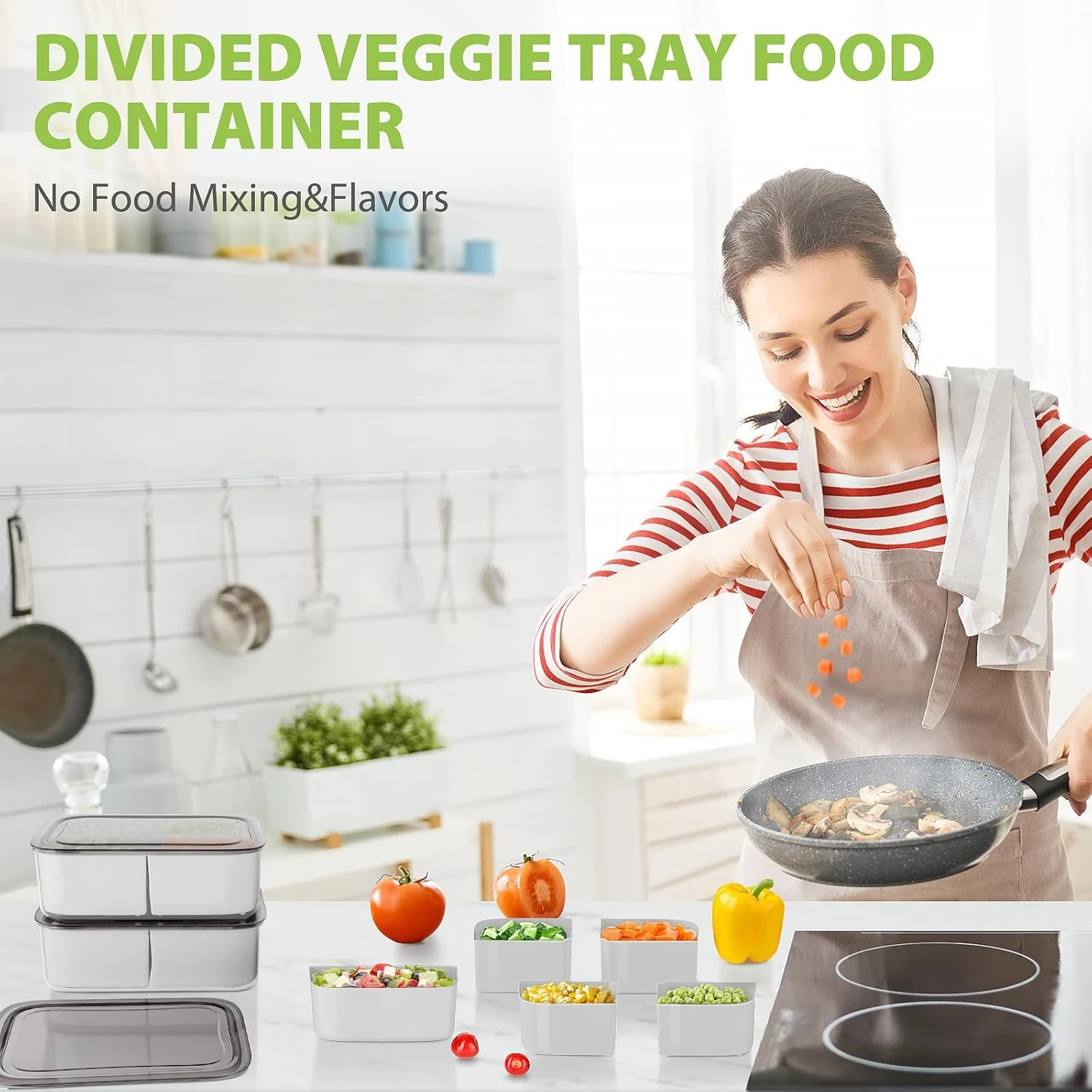 ® Veggie Tray with Lid Divided Serving Container Removable Compartments for Food of Fruits/Vegetables/Snacks DISH