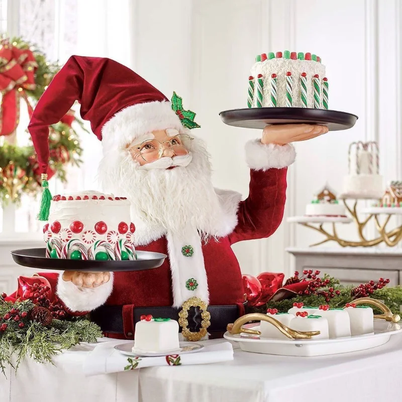 

Santa Claus Statues Holding Snack Tray Resin Christmas Figurine with Treats Holder Cake Dessert Stand Fruit Plate for Xmas Party