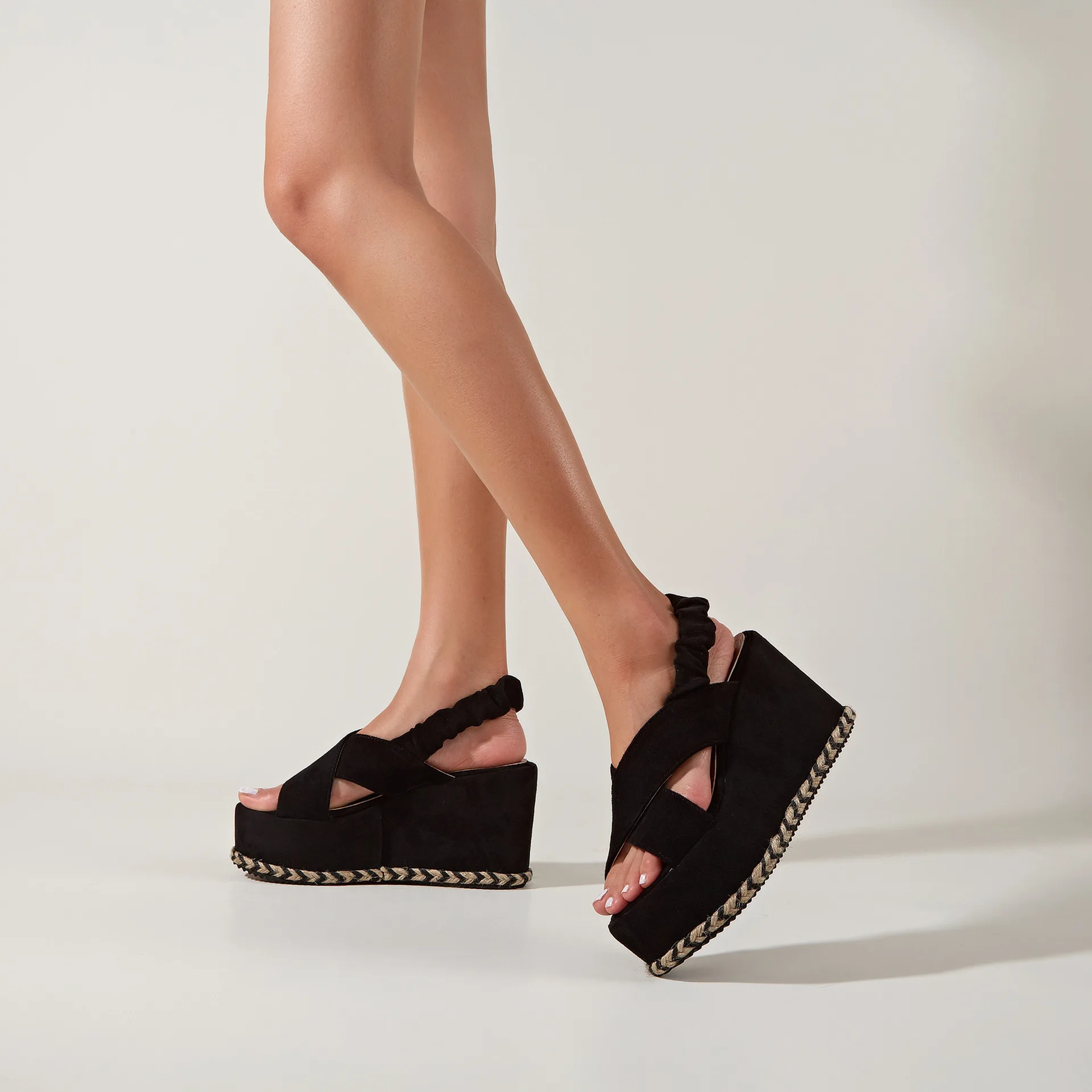 

shoes Women Wedges sandals peep toe Platform Slides Summer back strap Thick bottom shoes big size zapatos Mujer black apricot