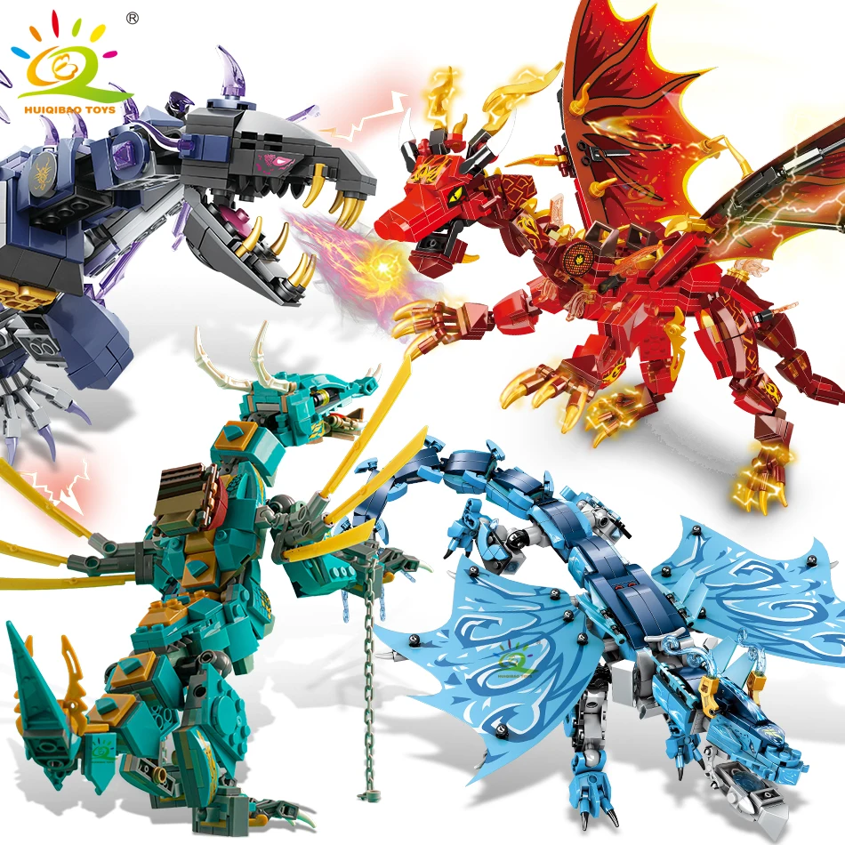 

HUIQIBAO Ninja Dragon Model Building Blocks with Kai Jay Knight Figures Movie City Bricks Educational Toys For Children Friends