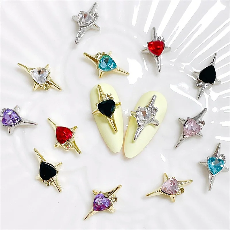 

5pcs Gold Silver Love Cross Nail Charms Luxury Jewelry Colored Diamond Rhinestones Nail Art Decorations Supplies 3D Accessories