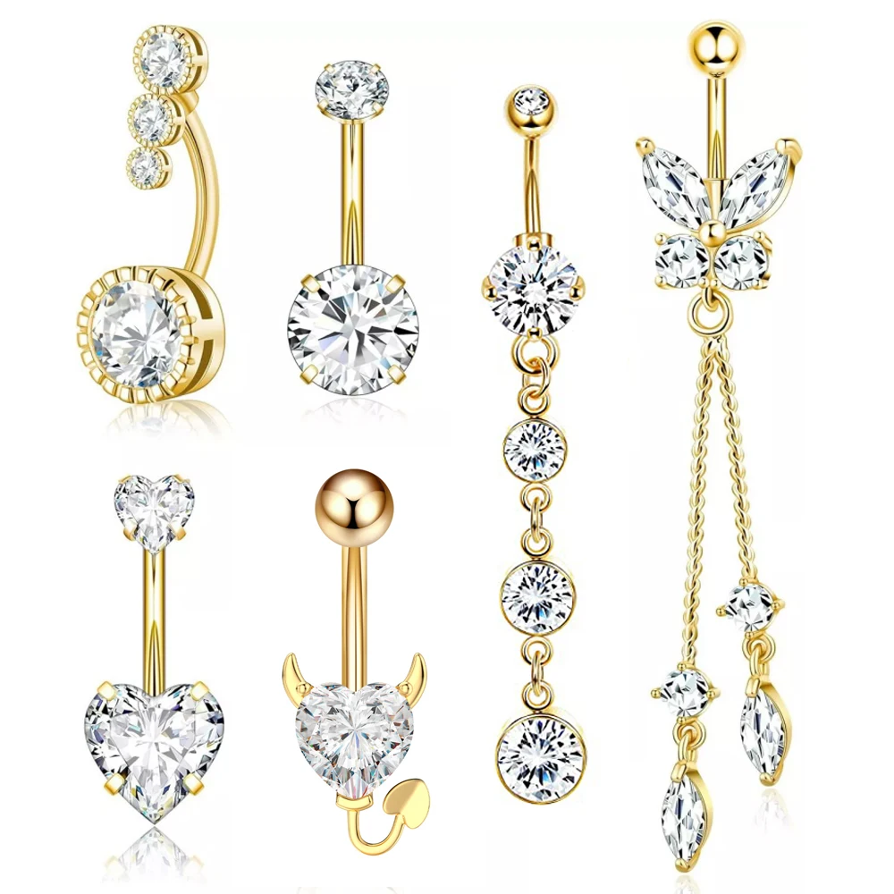 6 шт./партия набор колец для пирсинга пупка из нержавеющей стали