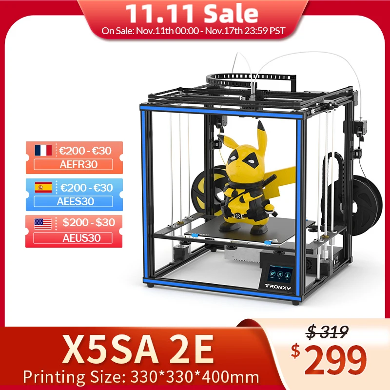 

3D-принтер TRONXY X5SA 2E 2 в 1 с автоматическим выравниванием, FDM, 300*300*400 мм, большой размер печати, Высокая точность, быстрая сборка, набор для 3D-принтера