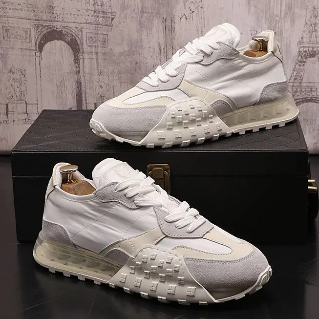 

Men Chunky Sneakers Fashion Causal Easy Matching Mixedcolors Leather/canvas Breathable Height Increased Platform Board Shoes
