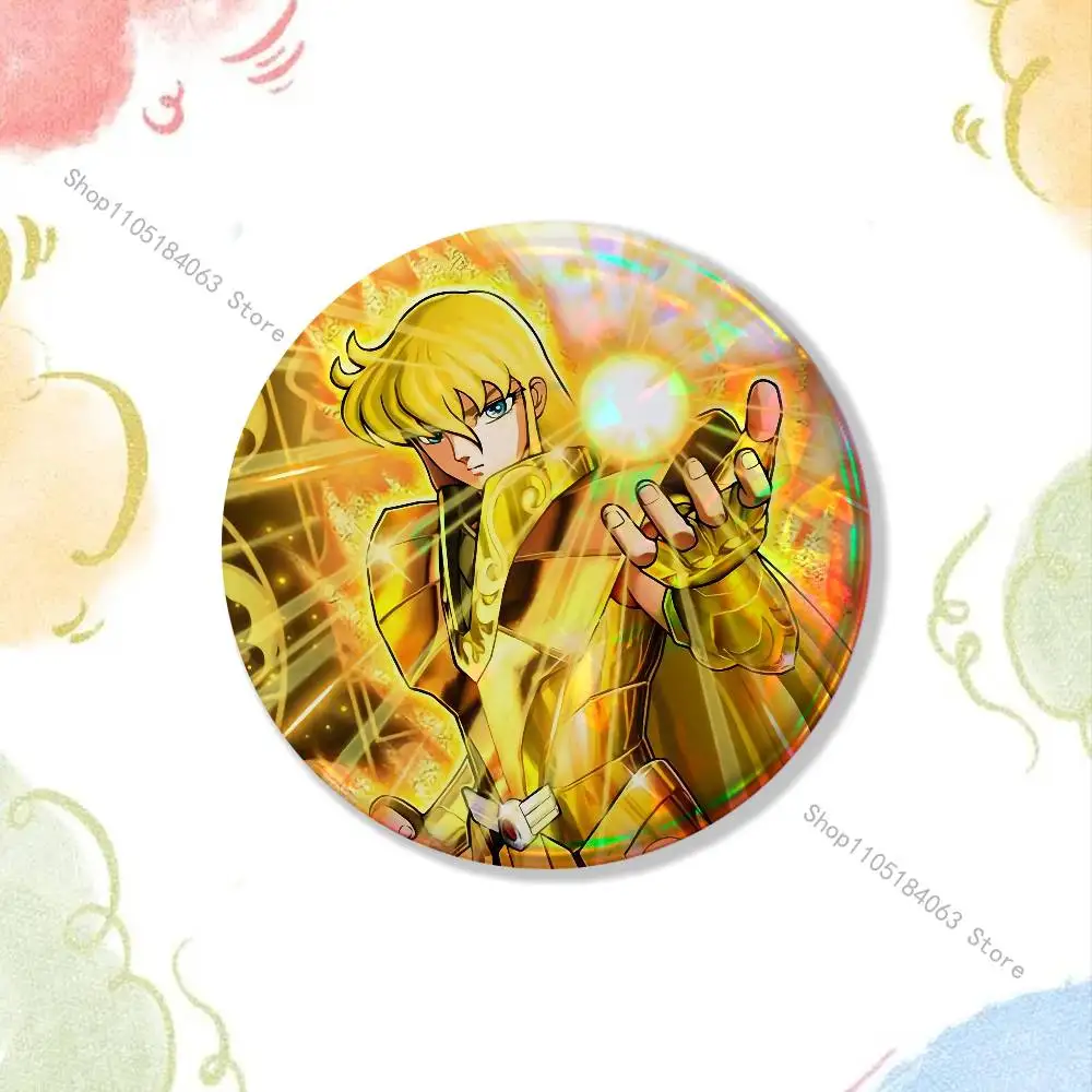 Фото Значок S-Saint Seiya Virgo Shaka для украшения рюкзаков и одежды, круглая жестяная брошь, забавный подарок на заказ для друга. №5