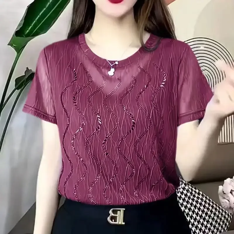 Кружевные топы с короткими рукавами женская модная утягивающая футболка лето 2023