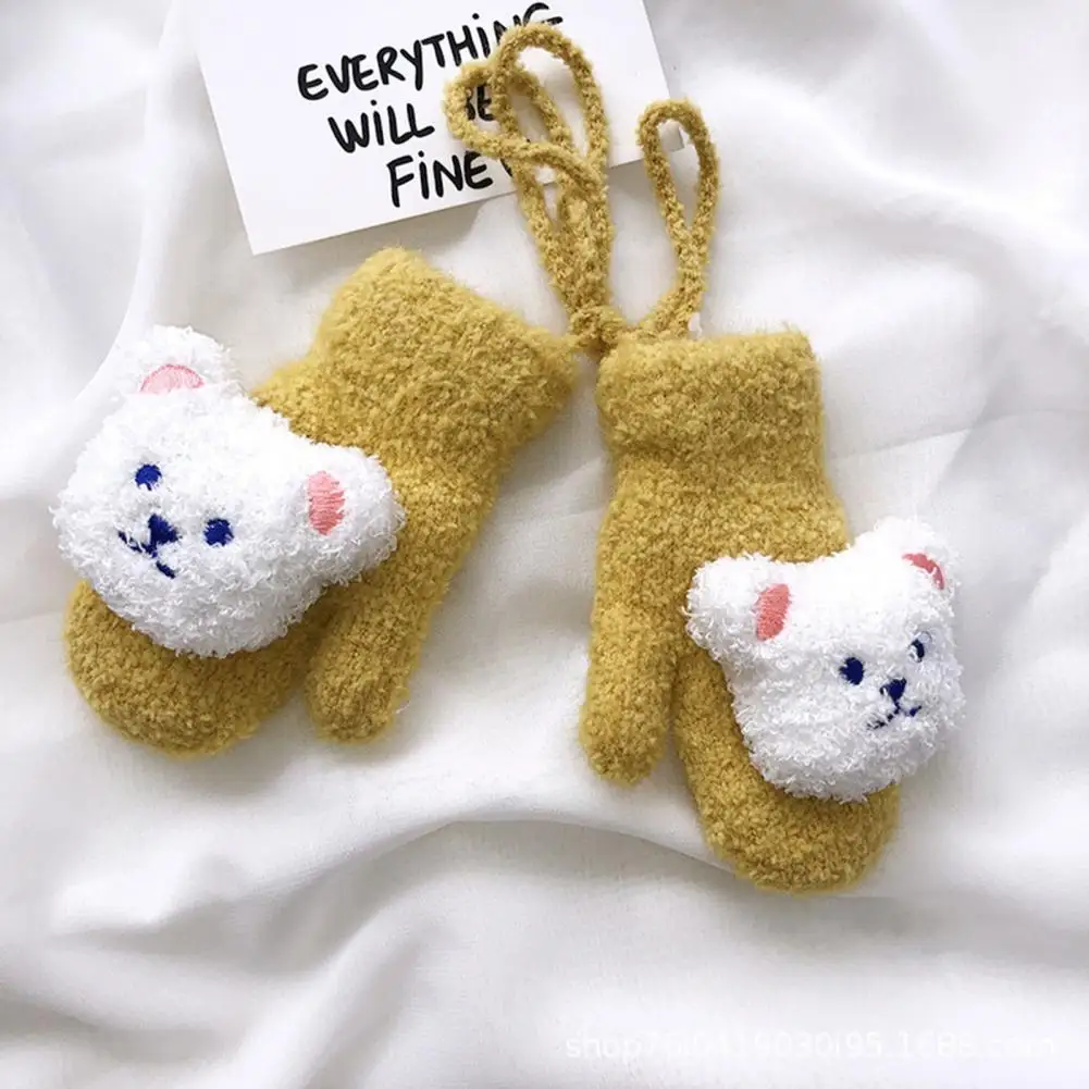 

Симпатичные перчатки для малышей, 1 пара, плотные детские перчатки, эластичные трехмерные детские варежки с мультяшным медведем, сохраняют ...