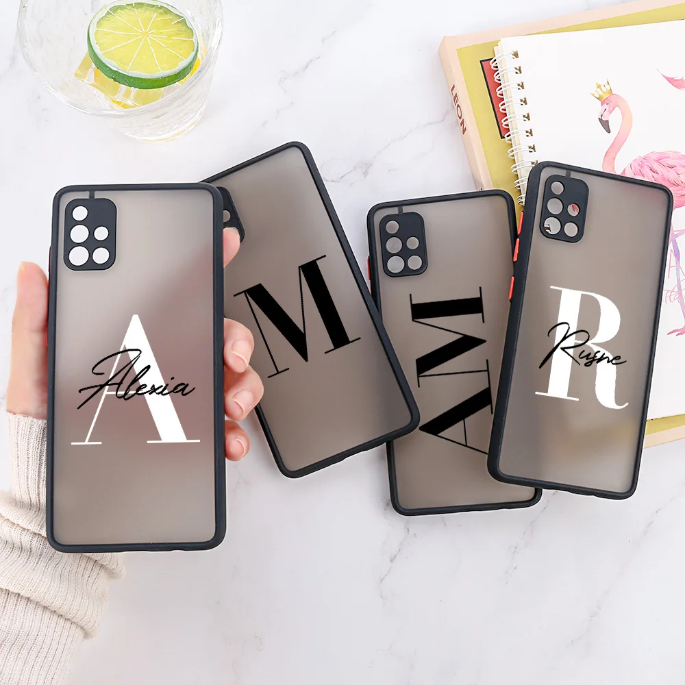 

DIY Custom Name Initial Letter Case For Samsung A52S 5G A12 A21S A32 A50 A51 A72 A13 A53 A22 A52 S21 Plus S20 FE S22 Ultra Cover