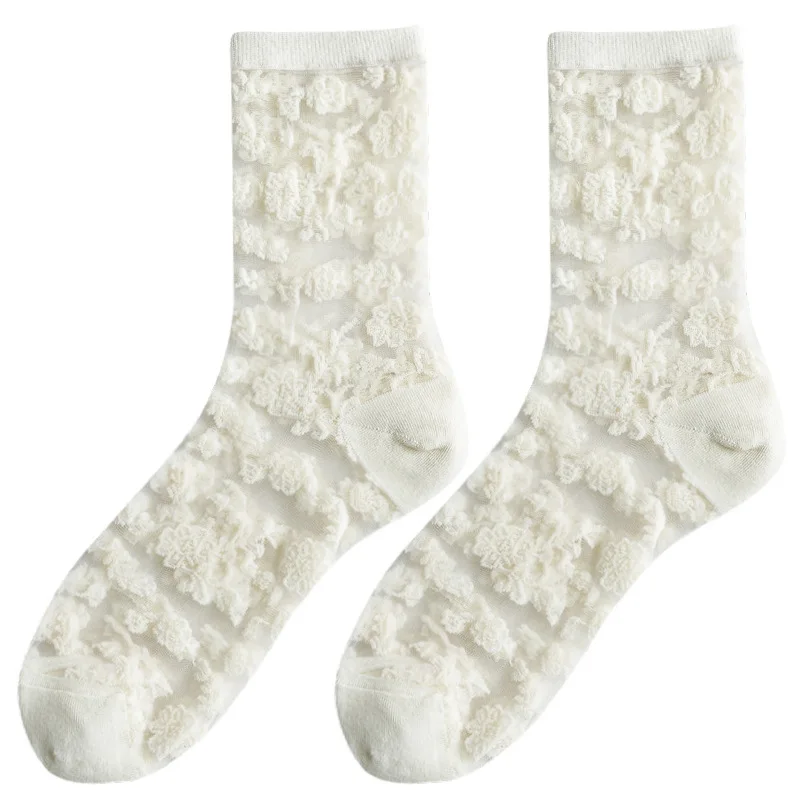 Girls Transparent Socks Summer Transparent Thin Mesh Lace Elastic Jacquard Crystal Glass Socks