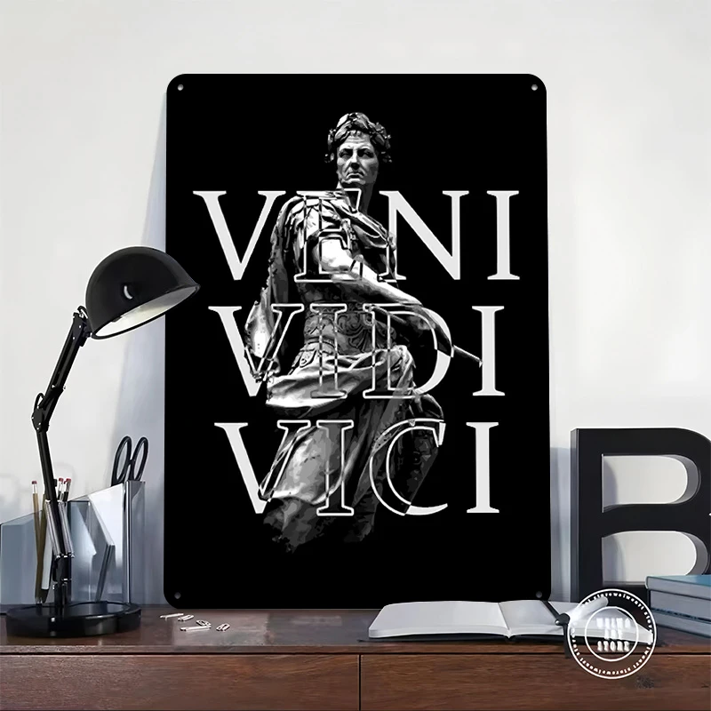Фото Металлический постер «Veni Vidi Vici - Юлий Цезарь», индивидуальный дизайн, ретро-винтажные жестяные таблички для декора дома, комнаты, стен №2