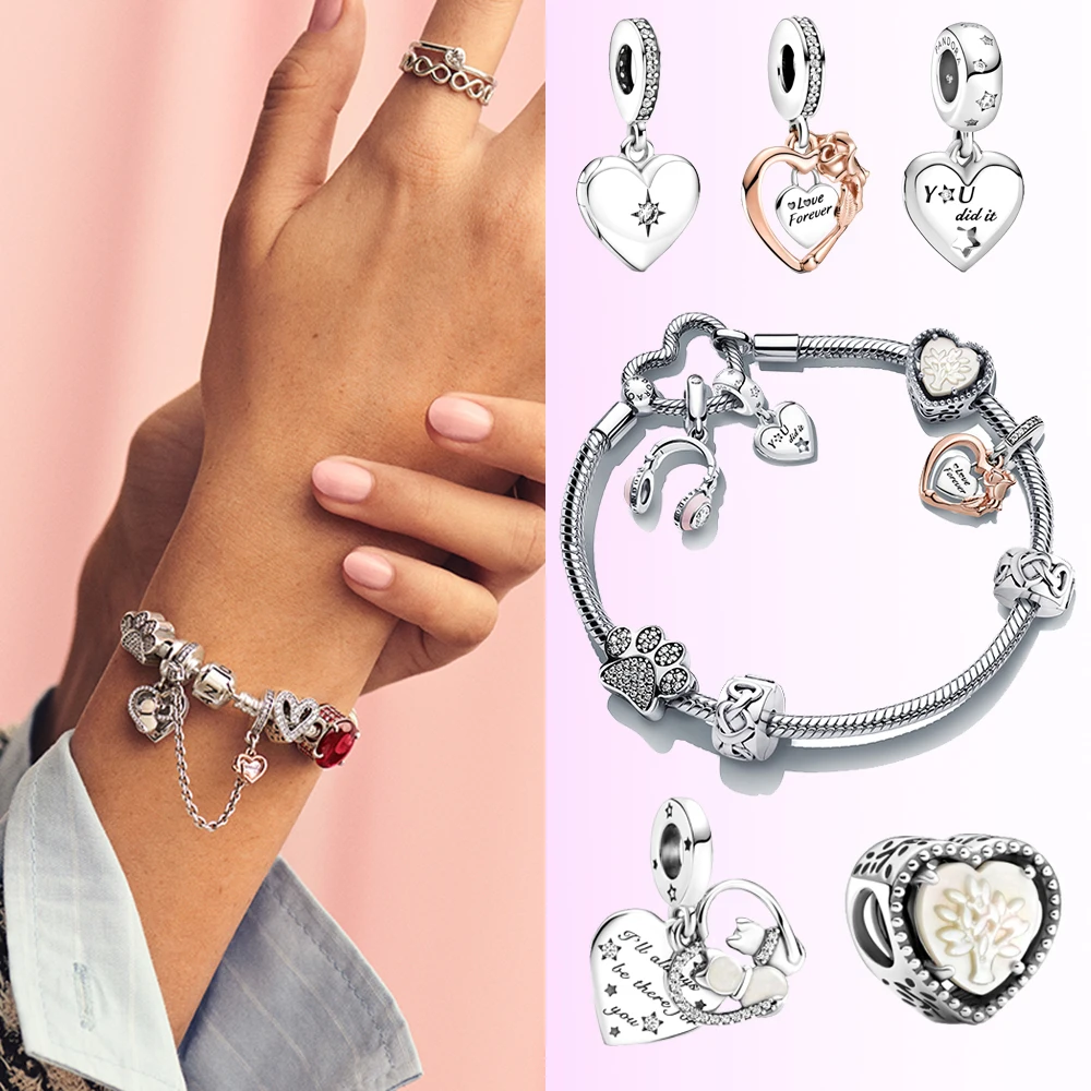 

2022 Hot 100% 925 Sterling Silver Love Heart Bracelets Fit Original Pandora DIY Feminino Charms Beadeds Accessories Beads Plata