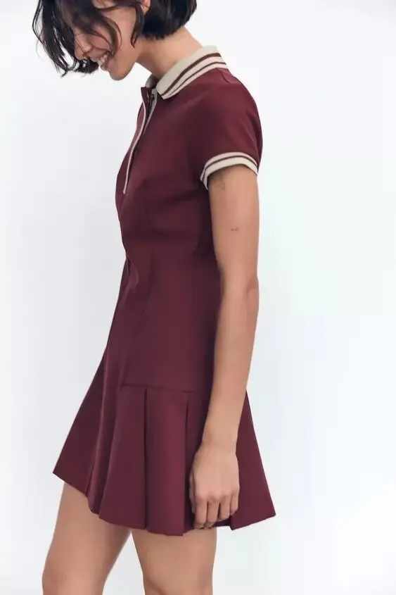 Юбка 2024 новинка зимы женская одежда контрастный цвет ребристый воротник широкое