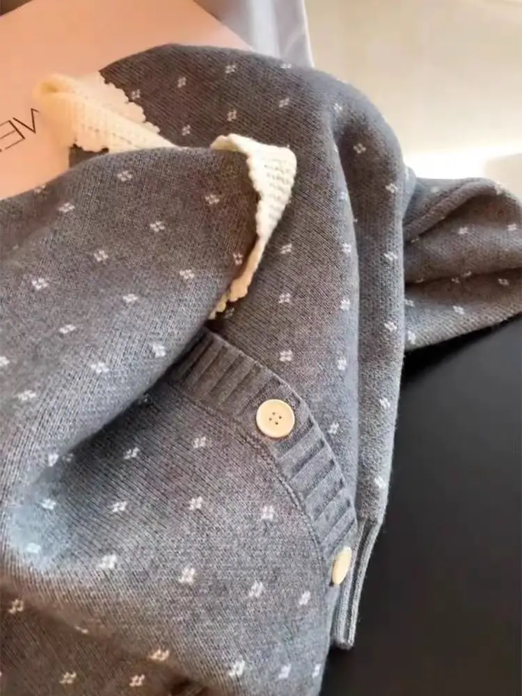 Женский кардиган вязаный свитер с длинным рукавом в стиле преппи повседневное