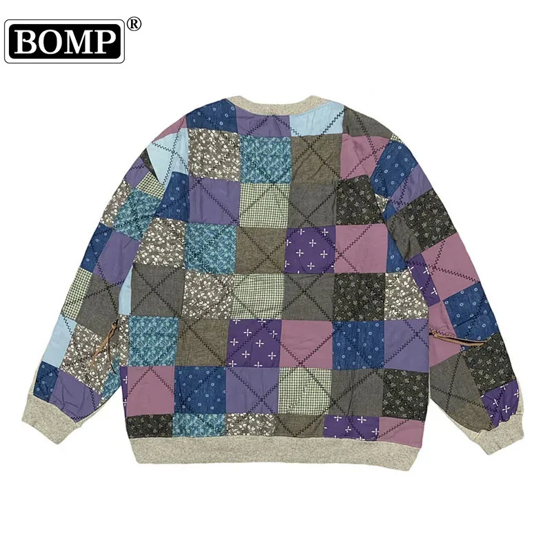 [BOMP] Винтажный лоскутный мужской и женский пуловер на плоской подошве сзади