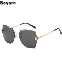 boyarn frameless crystal cut edge polygon lens uv resistant sunglasses womens retro fashion new sunglasses