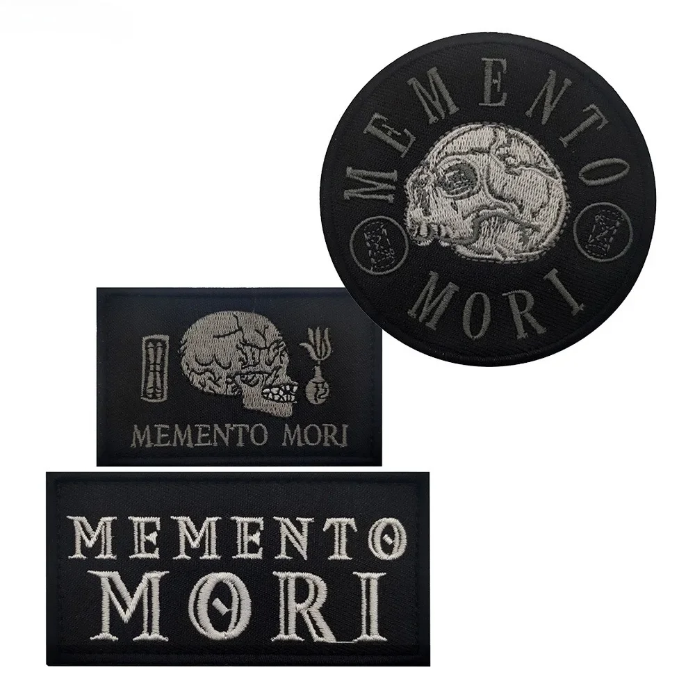 

Memento Mori Warning Embroidery Patches Skull Hook and Loop Fastener Armband Stickers Decoration for Clothing Morale Badges