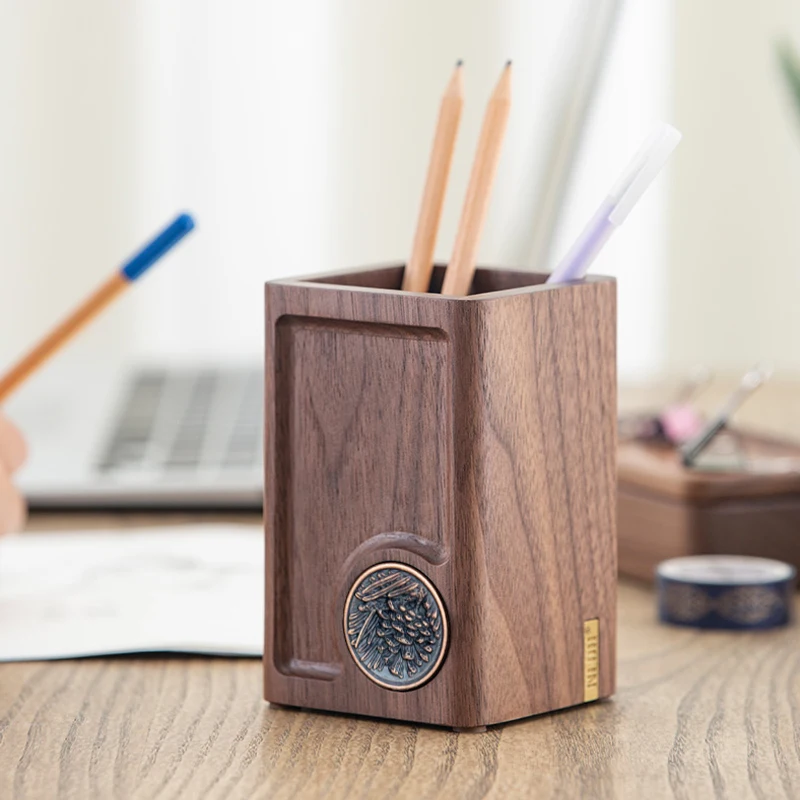 

Pen Holder for Desk Premium Walnut Pencil Holder Pen Cup Makeup Brush Holder Workspace Organizers for Home School Office