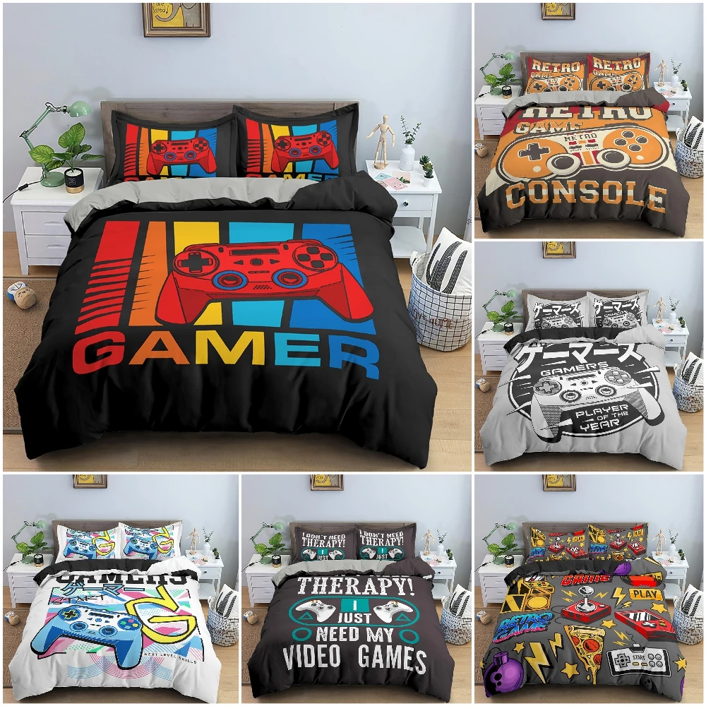 

Gamer Bedding Set Luxury Retro Game Handle Duvet Cover Queen Size Teens Boys Girls Gamepad Printed Quilt Comforter Covers 2/3pcs