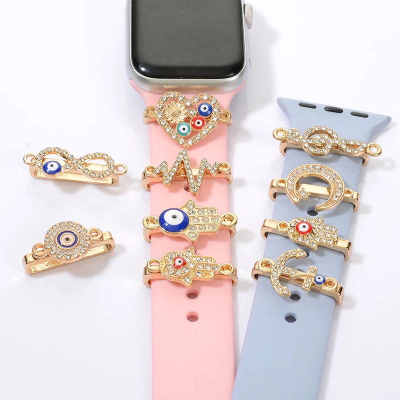 

1pc Blue Evil Eye of Fatima Turkey Thousand Eyes for Apple Watch Band Metal Charms Decorative Ring for iwatch Strap Accessories