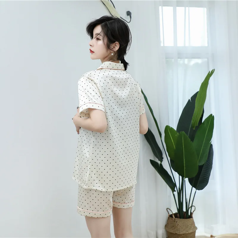 CAIYIER 2022 New Luxury Dot Silk Pajamas Set Summer Soft Nightwear Female Short Sleeve Sleepwear Big Size M-5XL Girls Loungewear