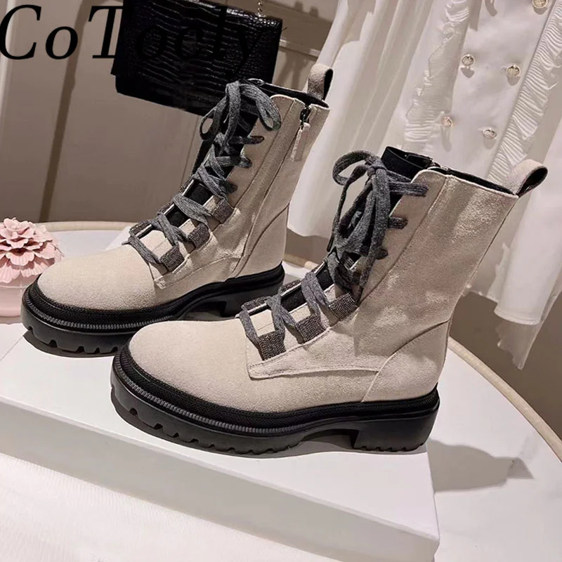 

Женские ботильоны из натуральной кожи, на шнуровке, на толстой подошве