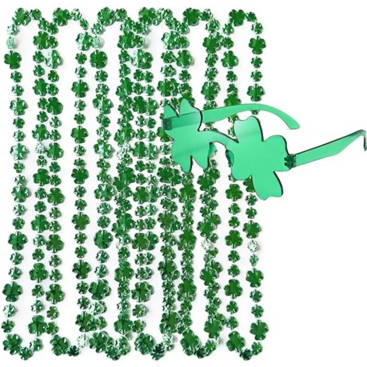 Ожерелья и солнцезащитные очки с зелеными бусинами клевером 32 шт.