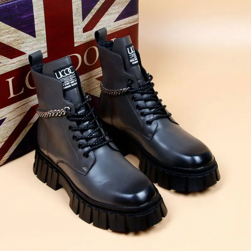 Men's Shoes 2022 Autumn New Leather Boots Men's Martens Thick Bottom Retro British Style High-Top Worker Boots Men