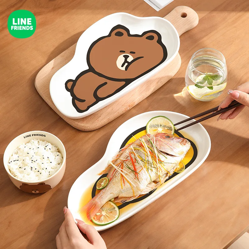 

Linefrienes BROWN SALLY Ceramic Fish Plate Tableware Cute Creativity High Face Value for Restaurant Home Dinner Plate