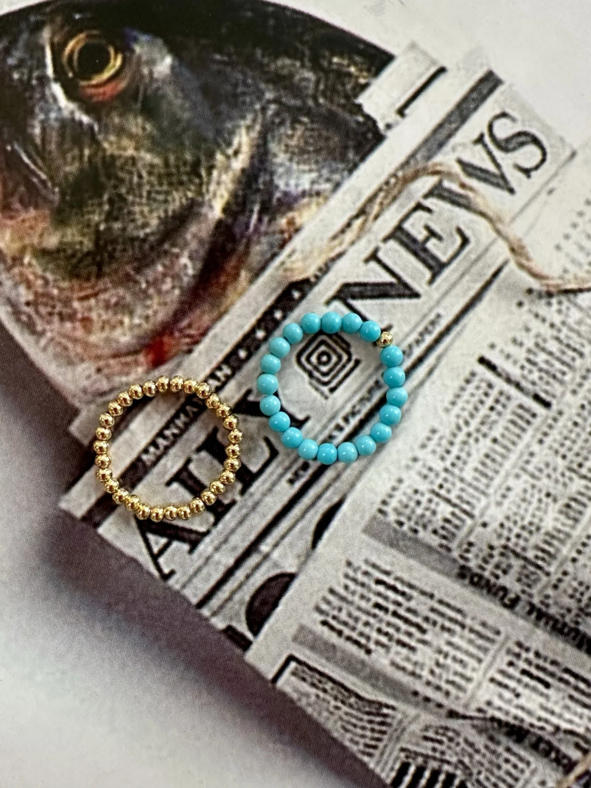 Hellolilyann Original Design Natural Turquoise Toe Ring Gold-Plated Elastic Beaded Temperament National Sle