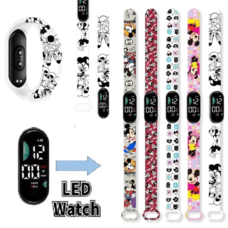 

Disney Mickey children's watches anime Belle princess LED touch waterproof electronic kids watch Festive gift
