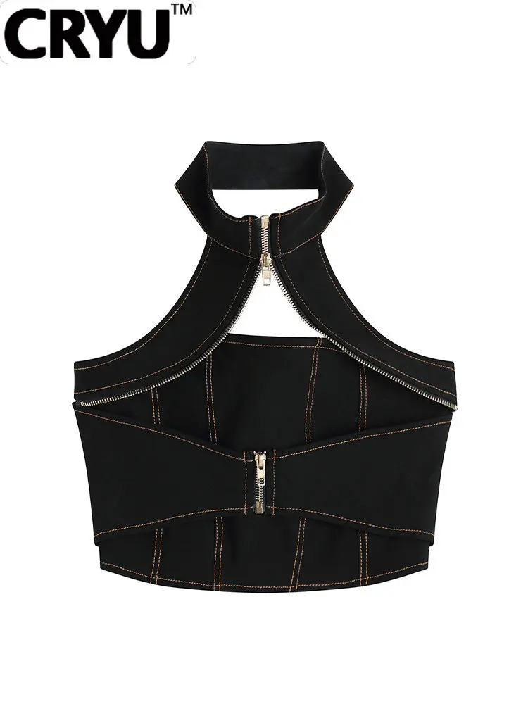 

2023 Spring New Women Solid Color Halter Design Denim Vest Short Hollow Out Fashion Crop Tops American Style Streetwear Clubwear