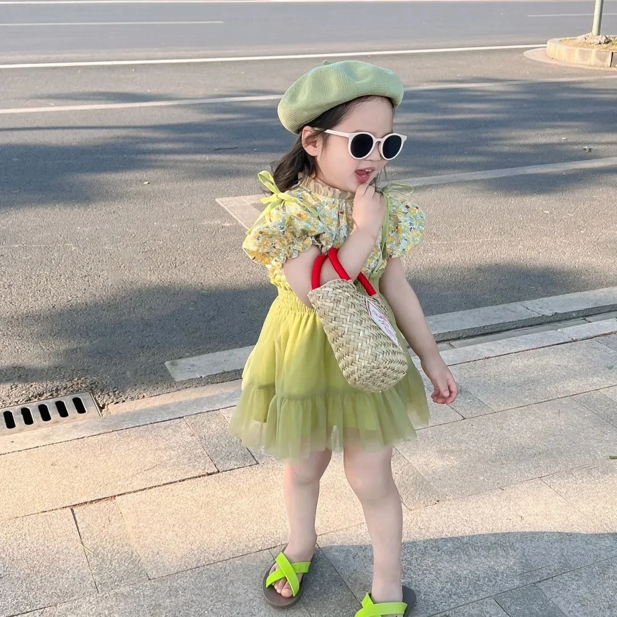 2-8 Years Toddler Baby Summer Dress for Girls Cute Green Mesh tutu Tank Dresses Little Girl Clothing Children Sundress Outfits
