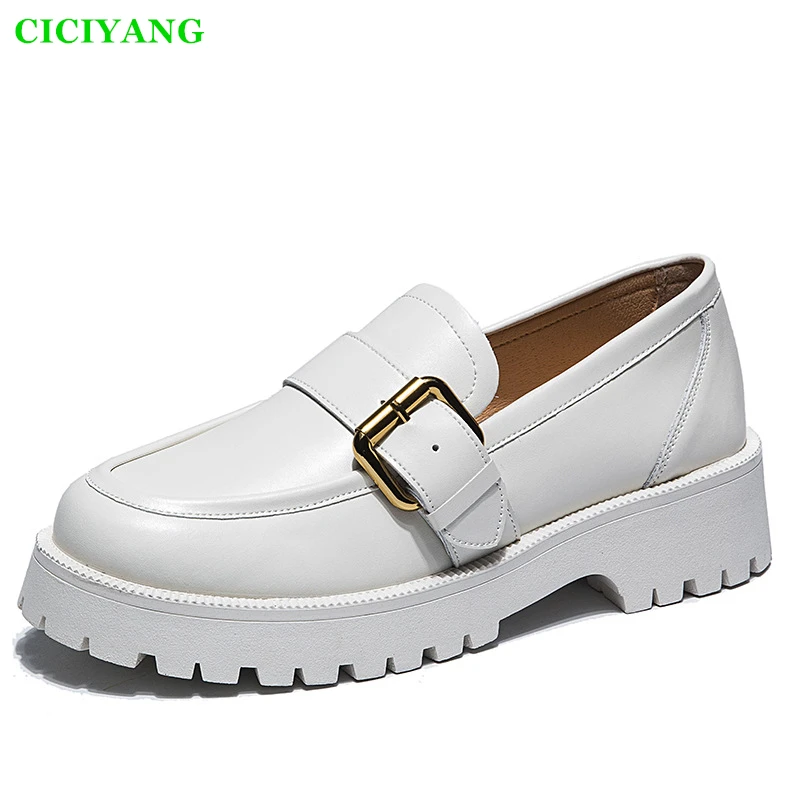 

CICIYANG Women Shoes Genuine Leather Loafers 2023 Spring New British Style Thick-soled Female College Casual Lazy Shoes Ladies