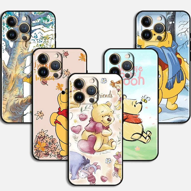 

Winnie the Pooh Cute Anime Case For Apple iPhone 14 13 12 11 Pro Max Mini XS Max X XR 7 8 Plus SE2020 TPU Black Phone Cover Capa