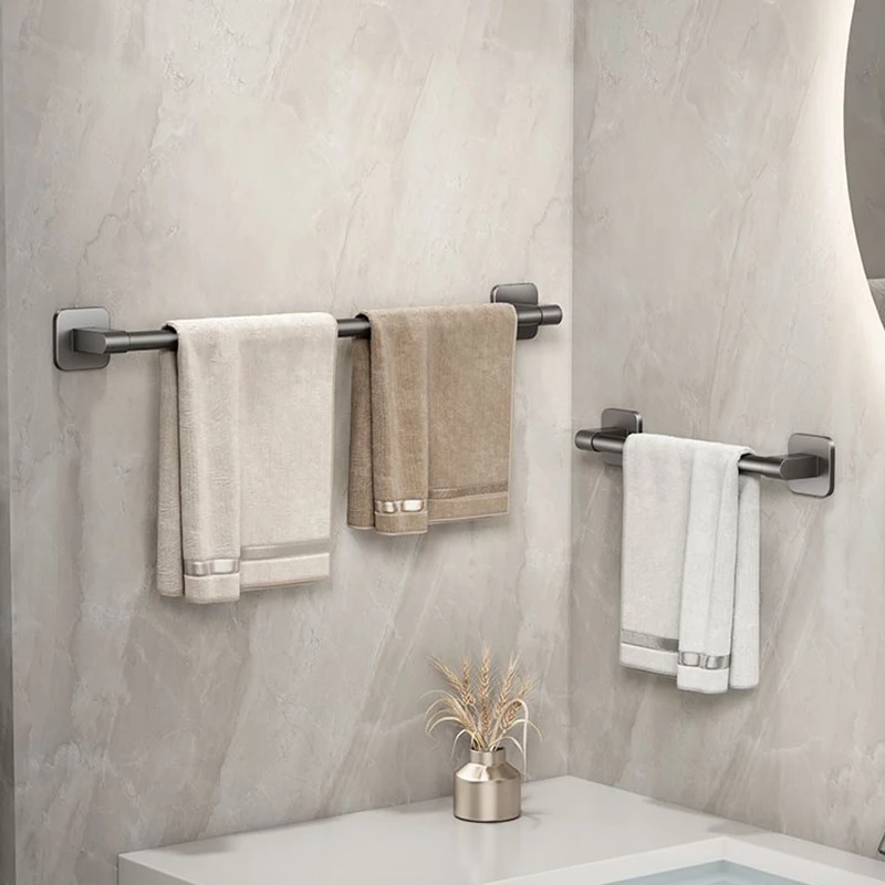 

Towel Holder Space Aluminum Bar No Drilling Bathroom Organizers Self-adhesive Towel Bar Bathroom Shelves Kitchen Storage Rack