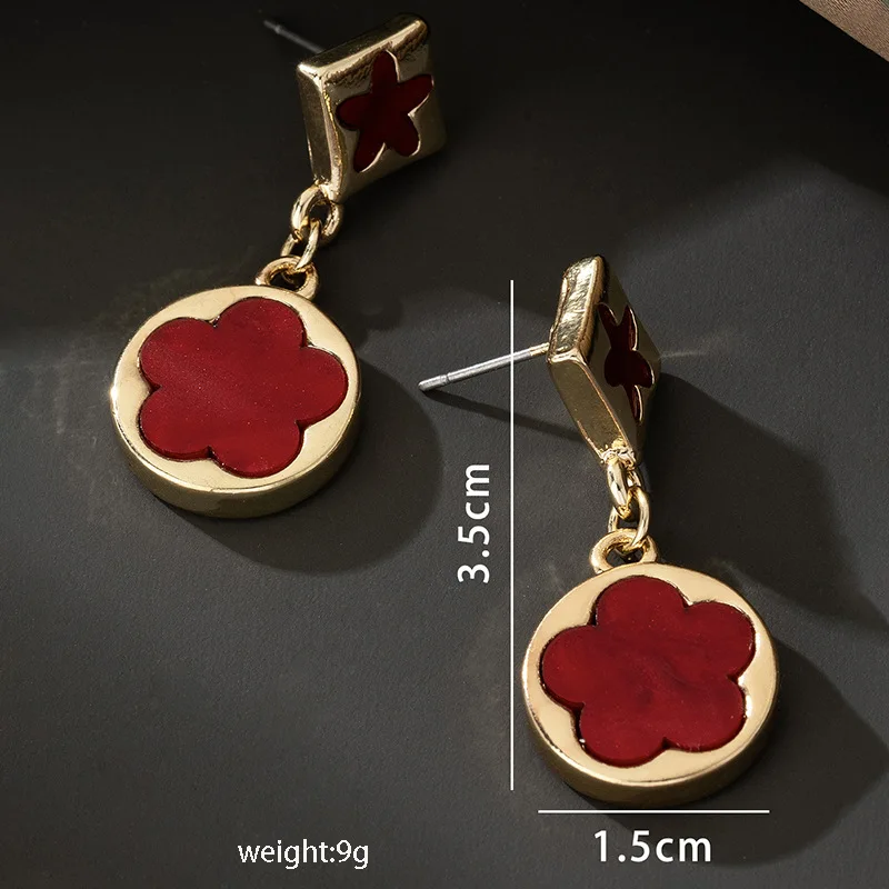 Осень-зима 2024 трендовые ромбовидные круглые серьги с двойным цветком для женщин