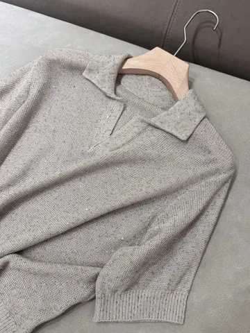 Женская элегантная однотонная льняная блузка-поло с короткими рукавами