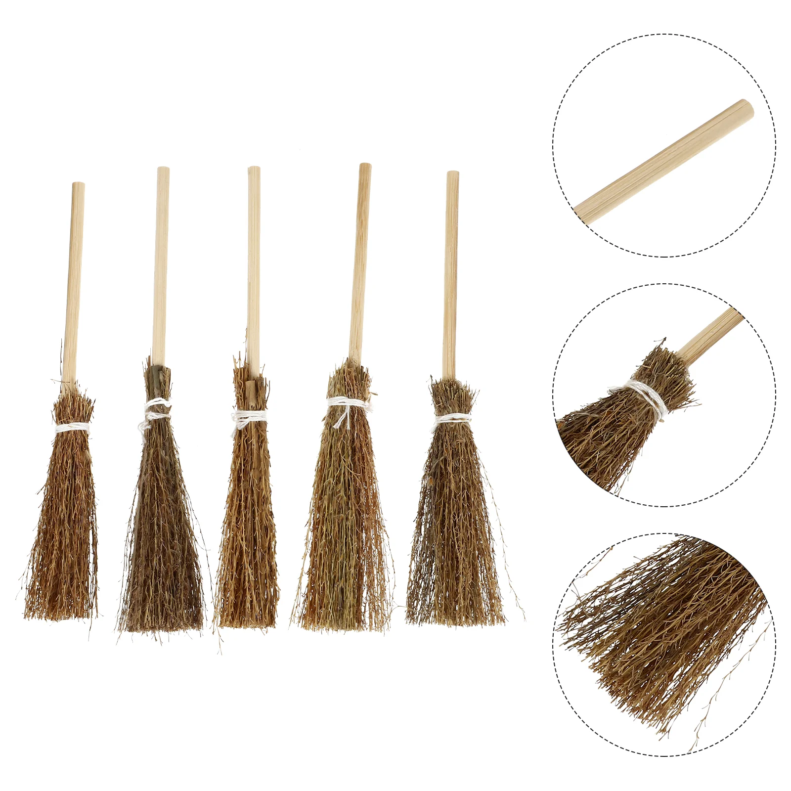 

5 Pcs Rope Broom Dollhouse Decor Decorative Halloween Outdoor Decorations Artificial Props Kid Toys Mini Hand-woven Wooden