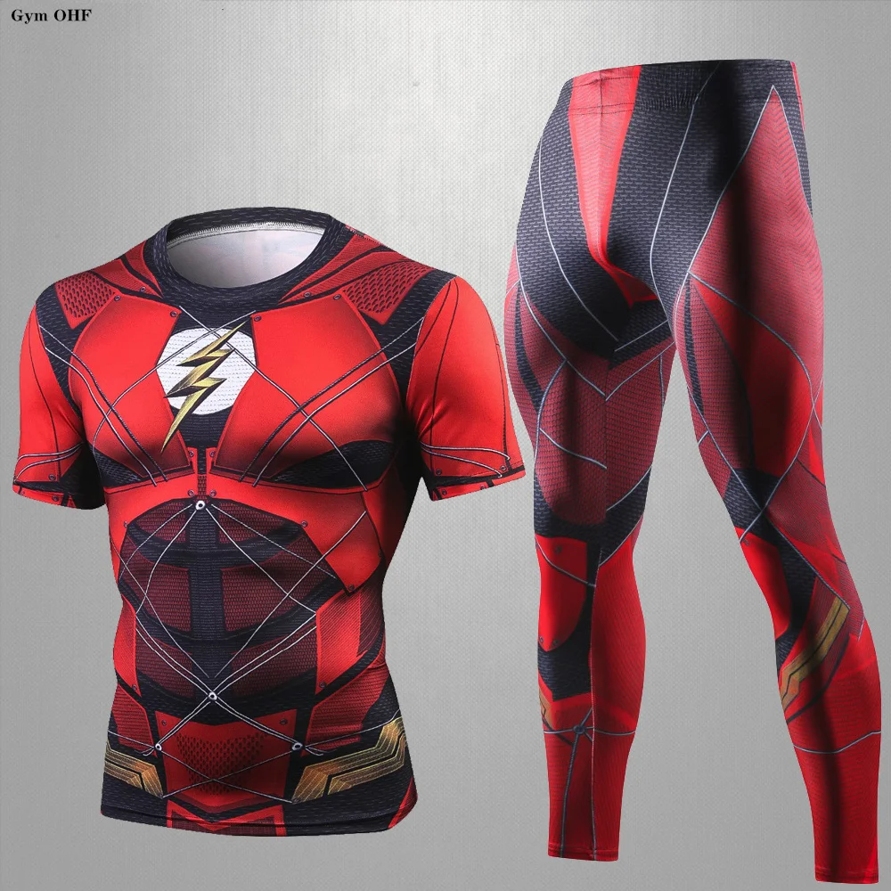 

Superhero 3D Printing Boxing Suits Running Jogging Sport Wear Workout Training Mens Tracksuit Sports Suit Gyms Fitness Quick Dry