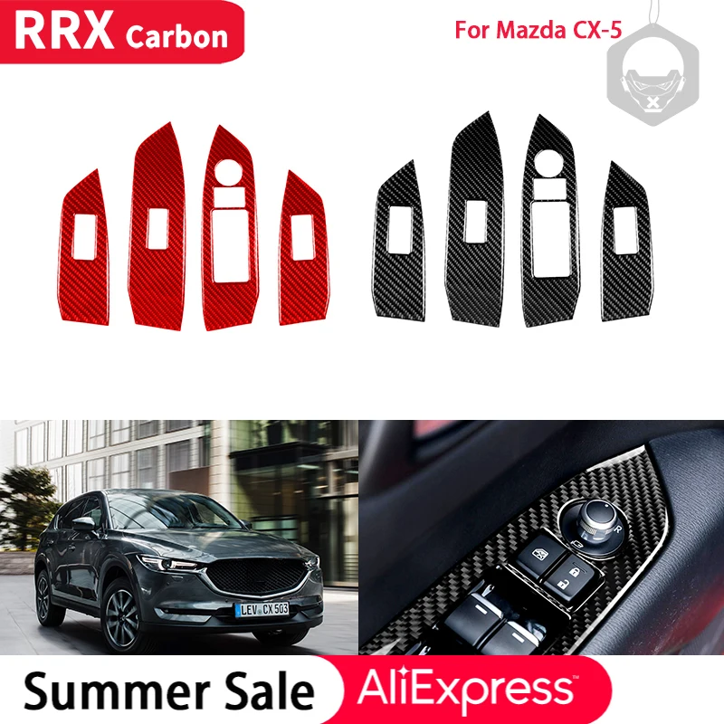 

Car Interiors Stickers Window Lift Control Panel Frame Decor Cover Trim Real Carbon Fiber Sticker for Mazda CX-5 CX5 2017 2018
