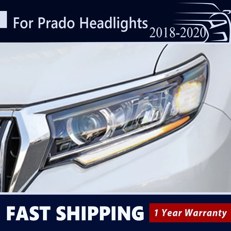

Автомобильные фары для Prado 2018-2022 светодиодный, автомобильная фара в сборе, обновленная Настройка, двухобъективная линза, динамический сигна...