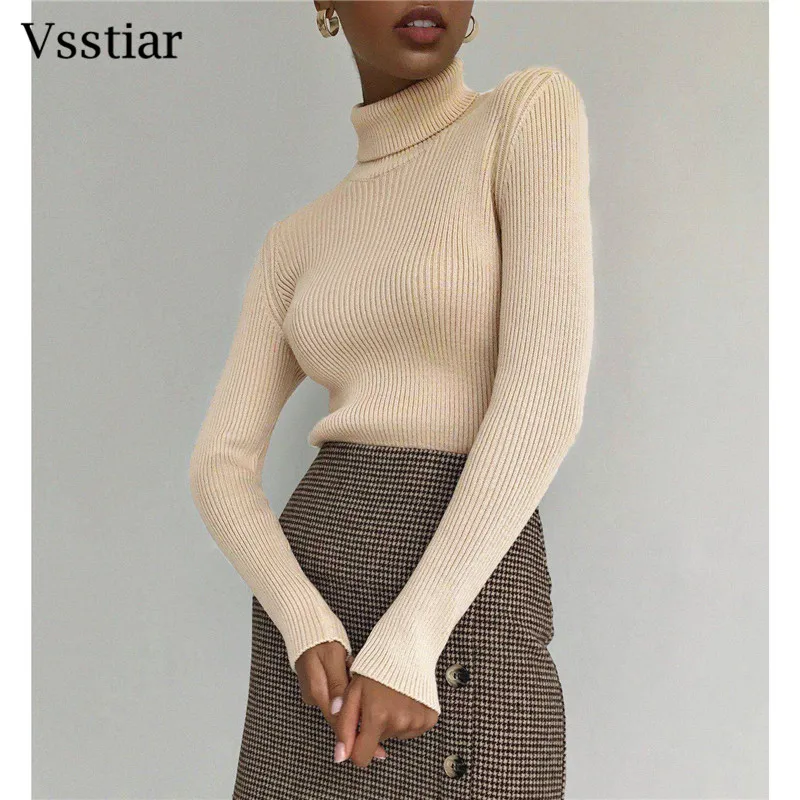 

Vsstiar Turtleneck Skinny Women Knitwear Sweater Autumn Winter Casual Solid Fashion Ctop Tops Knitted Basic Pullovers Female
