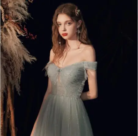 

Light Gray Green Homecoming Dresses 2022 Fashion Long Sweetheart Off The Shoulder A-line Sexy Backless Formal Birthday Prom Gown