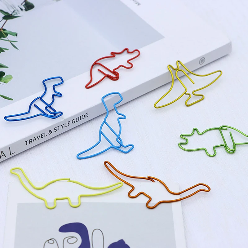 

10pcs Dinosaur Paper Clips Animal Color Clip Bookmark Binder Clip Kawaii Stationery Metal Clips For Planner Memo Photos Tickets