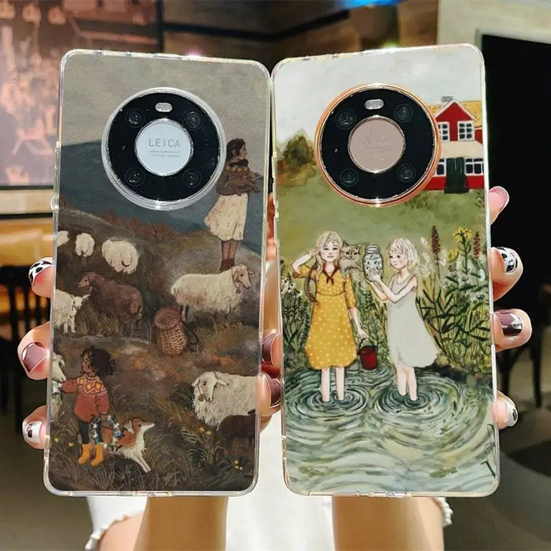 

Cartoon Scenery Girl Phone Case for Samsung S21 A10 for Redmi Note 7 9 for Huawei P30Pro Honor 8X 10i cover